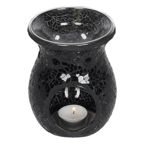 Large Black Crackle Glass Oil Burner