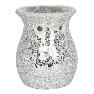 Large Silver Crackle Glass Oil Burner