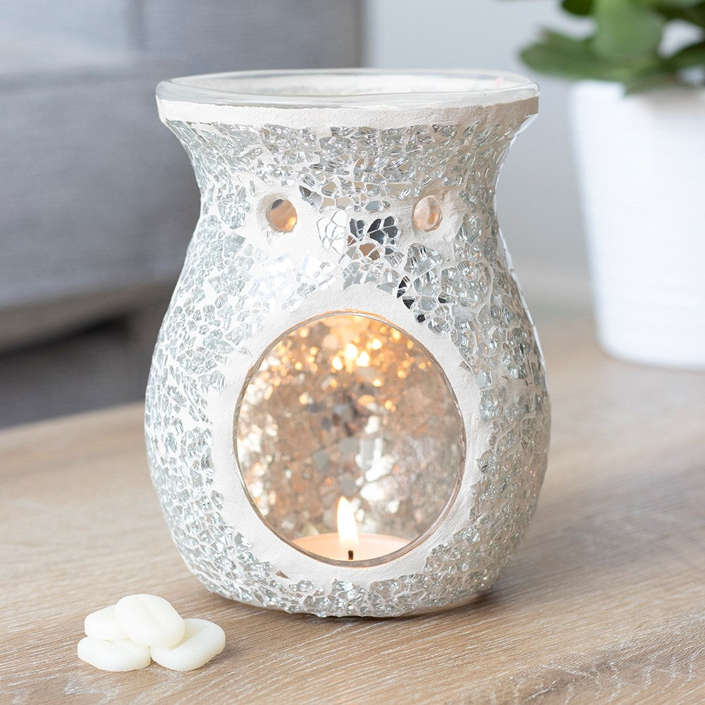 Large Silver Crackle Glass Oil Burner