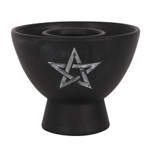 Load image into Gallery viewer, Black Pentagram Terracotta Smudge Bowl
