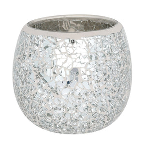 Silver Crackle Glass Candle Holder