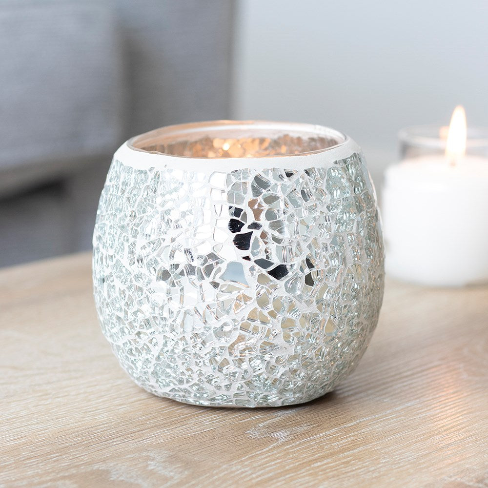 Silver Crackle Glass Candle Holder